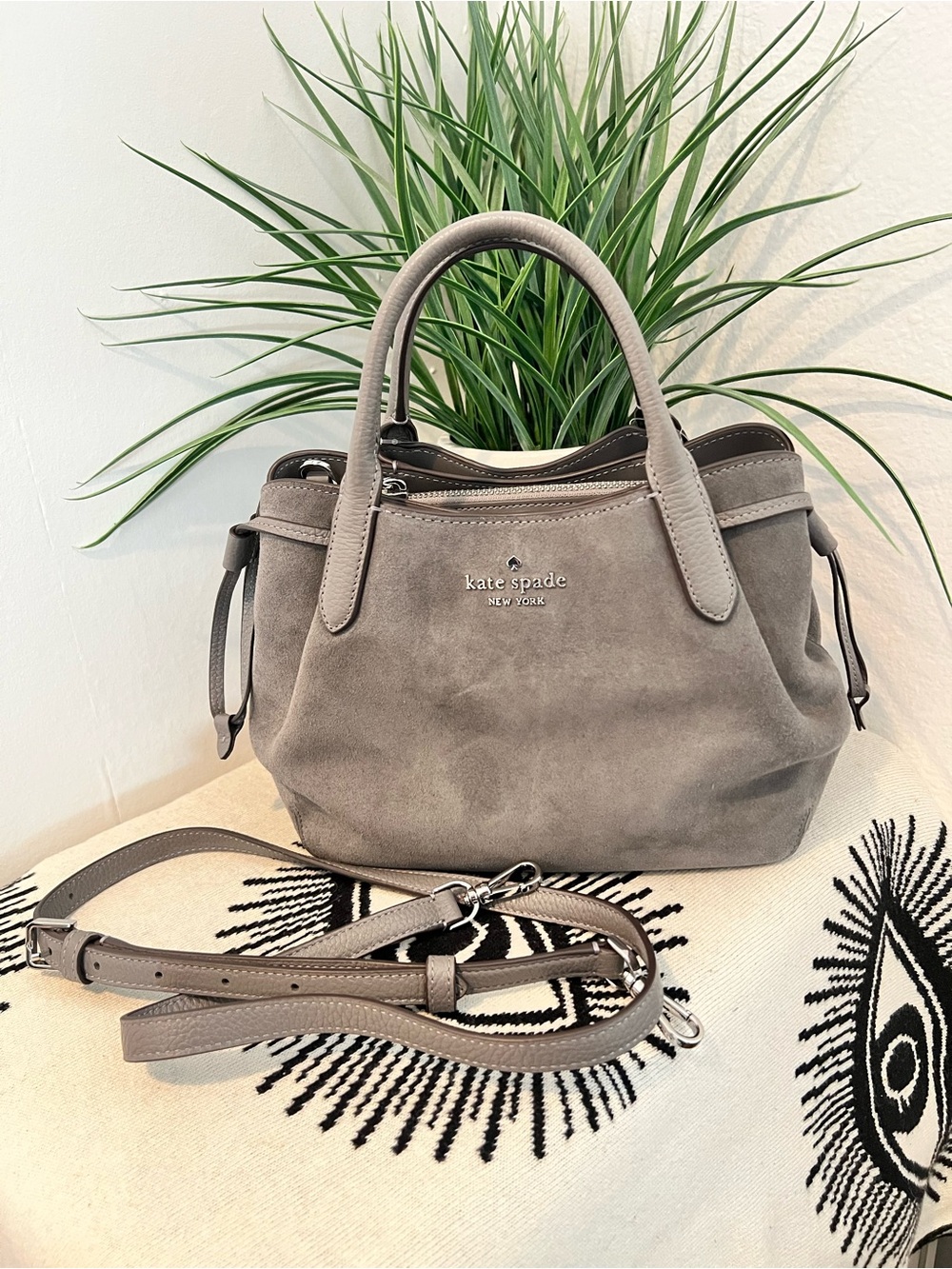 Kate Spade New York Gray Suede Dumpling Satchel/Crossbody Bag